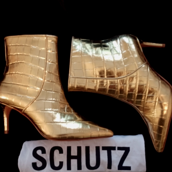 SCHUTZ Gold Metallic Ankle Booties - Picture 6 of 6